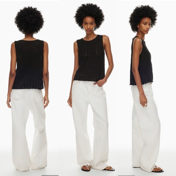 NWT Aritzia Wilfred Philippa Top Size Small Black Pointelle-knit top - Picture 1 of 14